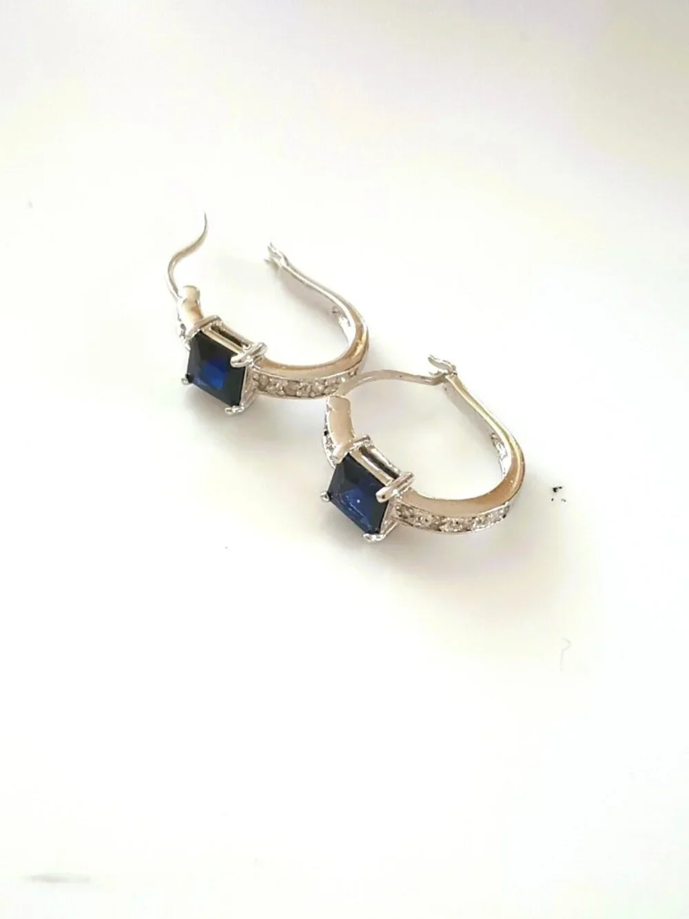 London Blue Topaz Leverback Earrings Emerald-Cut Solitaire Silver Tone